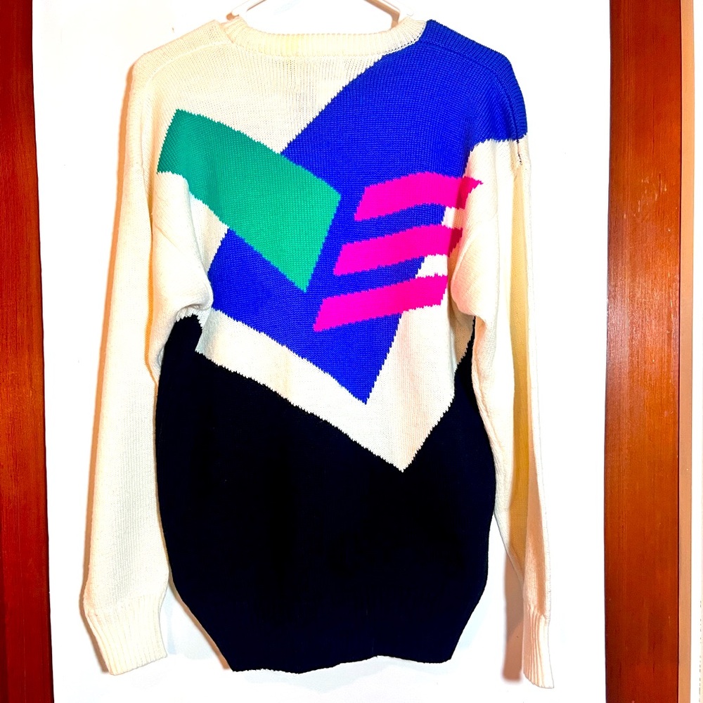Vintage Tyrolia 80s Sweater Wool Blend Neon Geo Colr Block Ski Women Medium Head